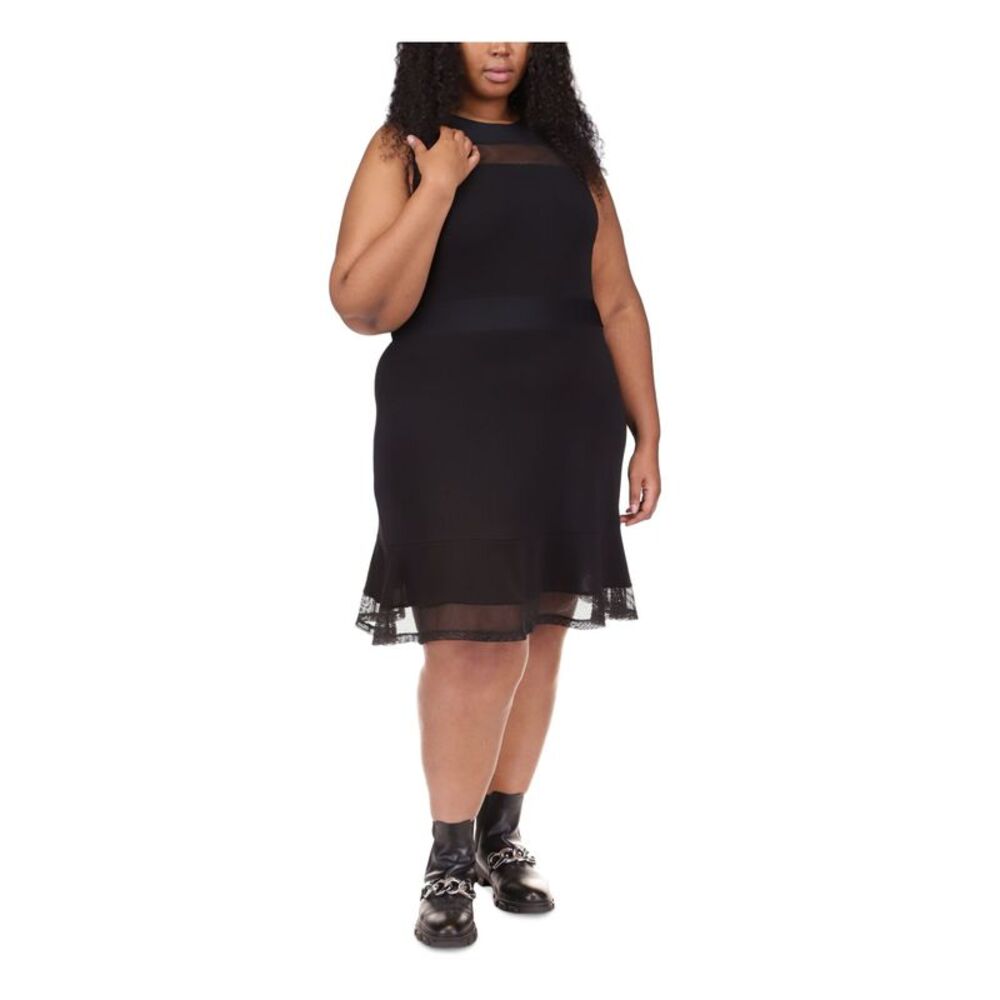 MICHAEL MICHAEL KORS Womens Black Mesh Sleeveless Fit + Flare Dress Plus 1X